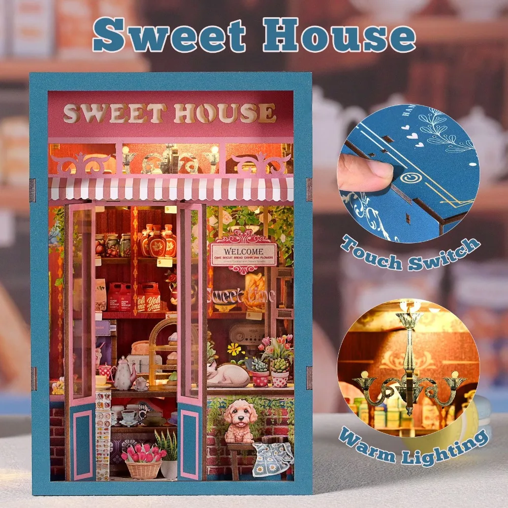 

Sweet time dessert house DIY hut book stand assembly model building handmade doll house desktop home decoration ornament