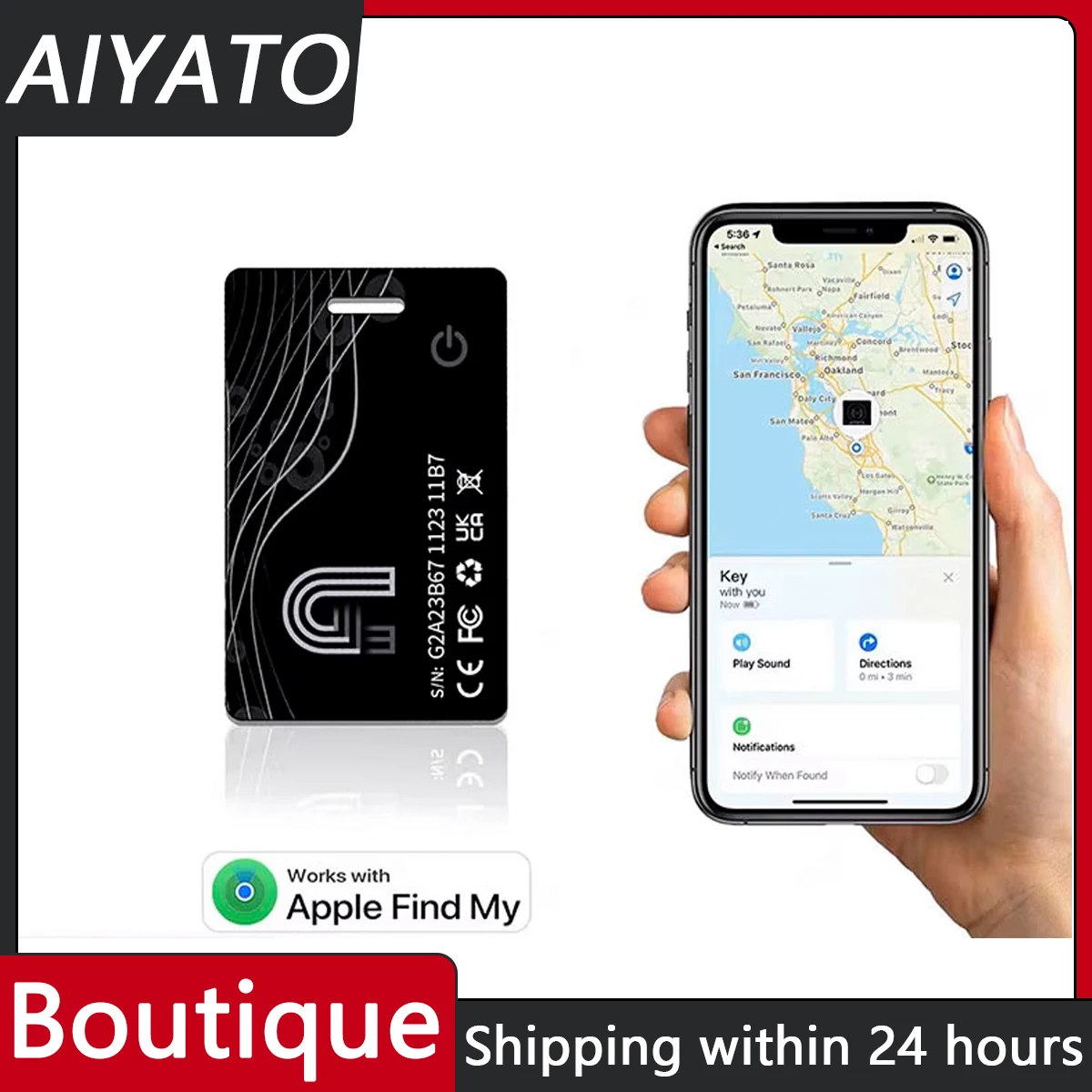 AIYATO Wallet Tracker Card Wireless Charging Location GPS Smart Tag Airtag Work for Apple Find My APP Air Tags for IOS