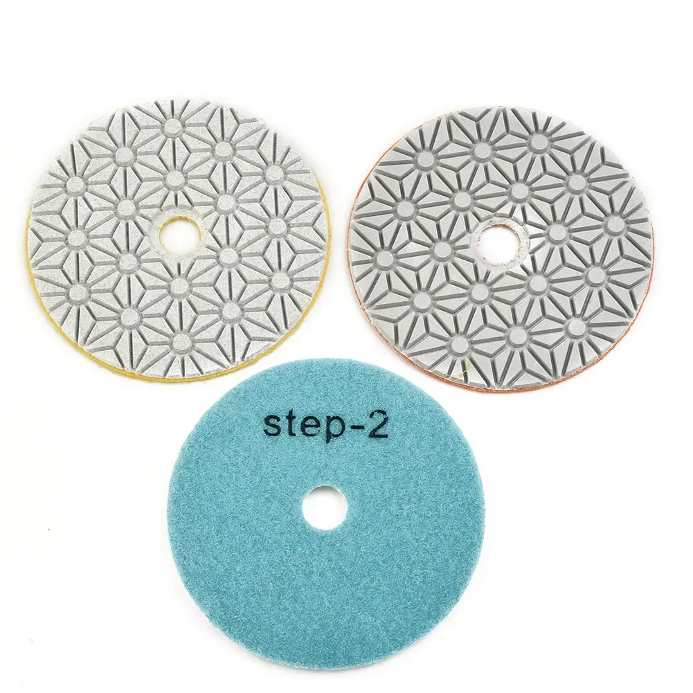 3PCS 4 Inch 100mm Dry/Wet Polishing Pad Type Flexible Diamond 3 Step Polishing Pads For Granite Marble Stone Sanding Disc