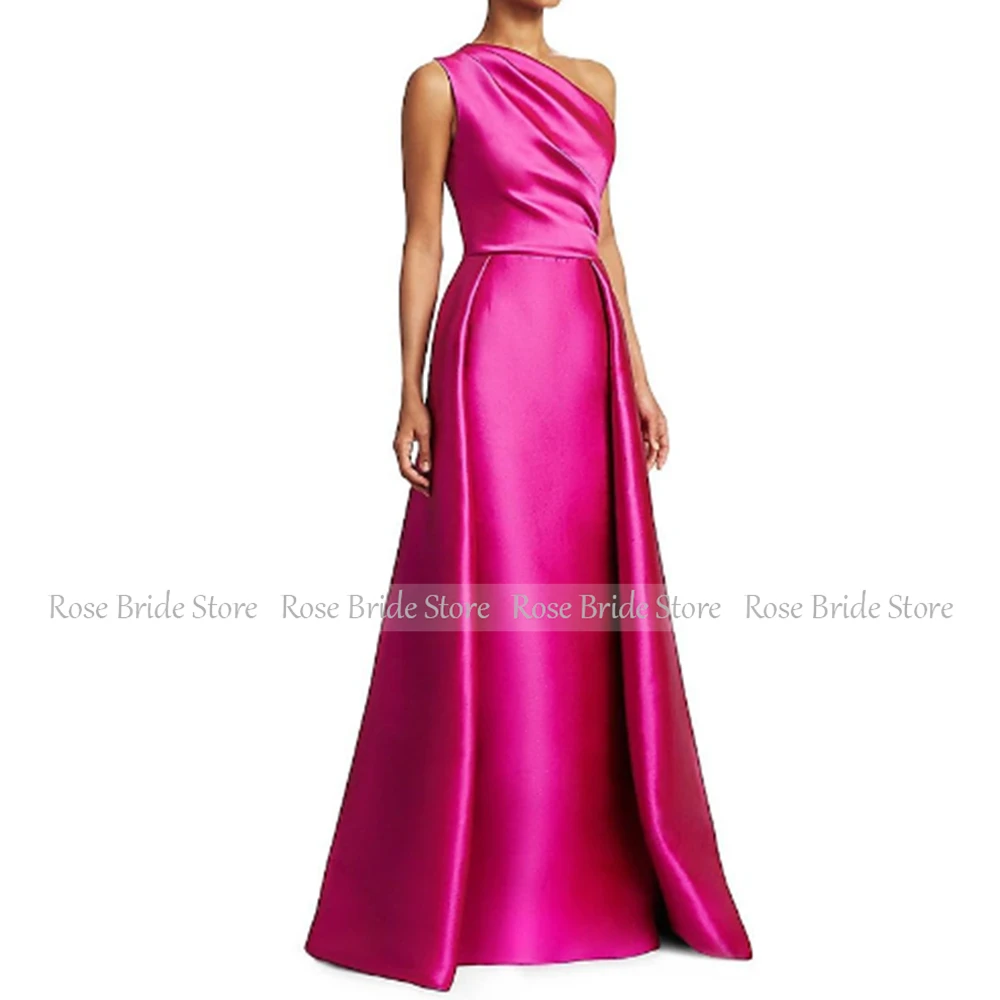 Simple Elegant Party Dress for Woman Hot Pink Satin Pleat Column One-shoulder Formal Dresses Long Bespoke Occasion Gowns 2024