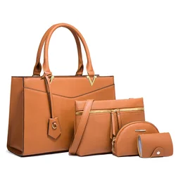 TRAVEASY 2024 Luxury Women Bags Set PU Leather Solid Color Classic Ladies Handbag Shoulder Bag Purses and Card Pack 4 Pcs Set