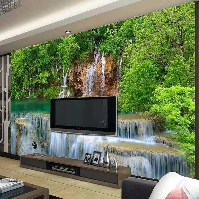 Custom Any Size Green Forest Mountain Waterfall Photo Wallpaper Living Room Bedroom TV Sofa Backdrop Wall Home Decor Mural