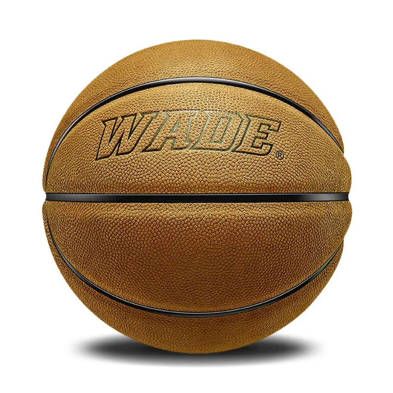 WADE Yellow Cowhide Basketball for Outdoor Size 7# Genuine Leather Adult Ball with Free Tools