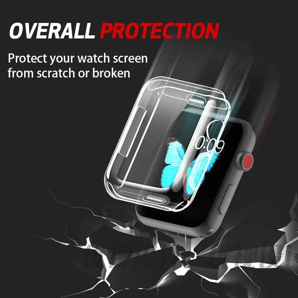 Capa protetora de tela tpu para apple watch 45mm 41mm 44mm 40mm 42mm 38mm capa completa para iwatch 9 8 7 se 6 5 4 3 2 1