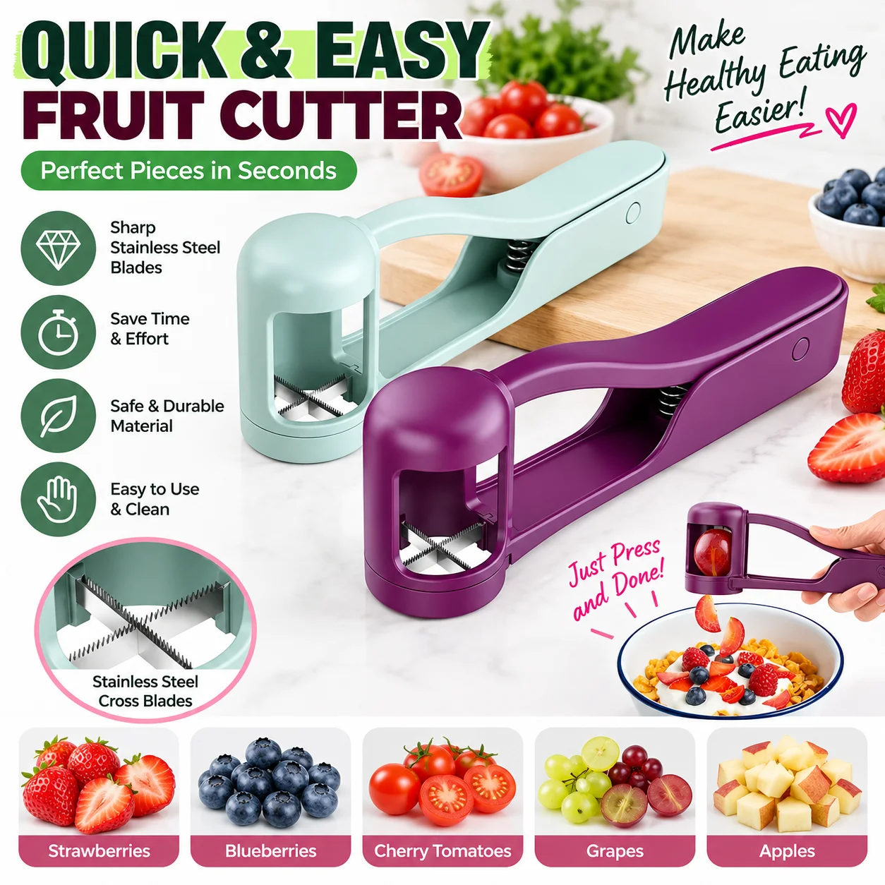 Grape Cutter Grape Slicer for Toddlers One Second Grape Cherry Tomato Strawberry Cutter Quarter Slicer Kitchen Gadget