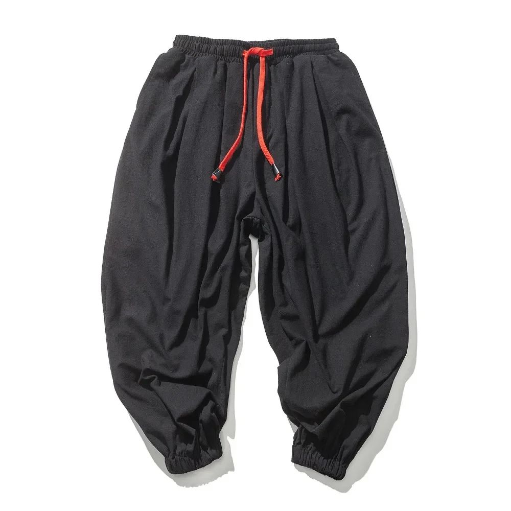 Men\'s Casual Solid Color Harem Pants Cotton and Linen Loose Oversize Beach Pants Jogger Sweatpants Male Wide Leg Trousers
