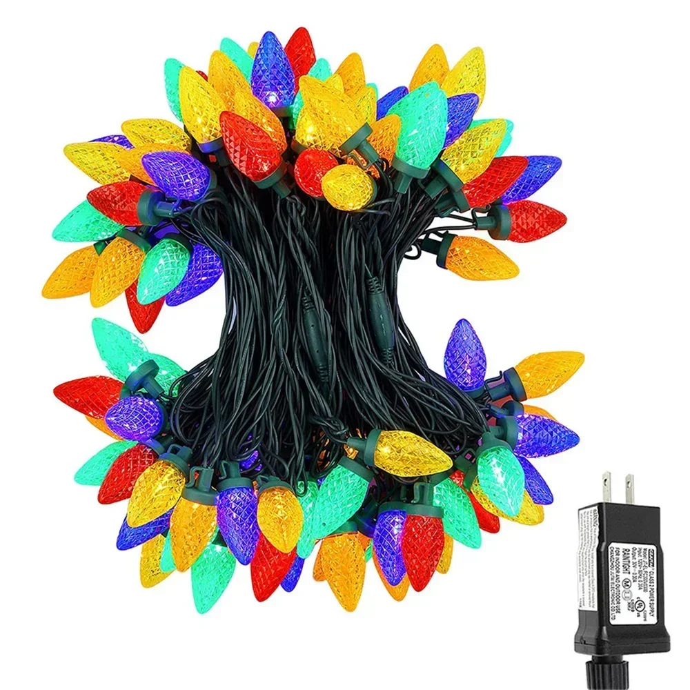 Guirnalda de luces LED Multicolor para árbol de Navidad, iluminación impermeable para jardín, Patio, vacaciones, 10M, 50 LED, C9