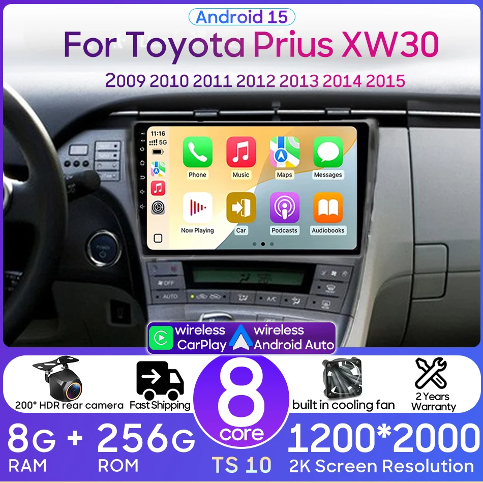 

For Toyota Prius XW30 2009 - 2015 Android Auto Car Multimedia Player Navigation Video Radio GPS Stereo GPS Carplay Audio 2din BT