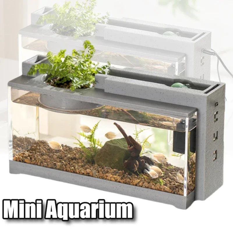 Small Aquarium Fish Tank Built-in Oxygen Bar Silent Filter Flowing Water Circulation Office Desktop Micro Landscape Ornaments