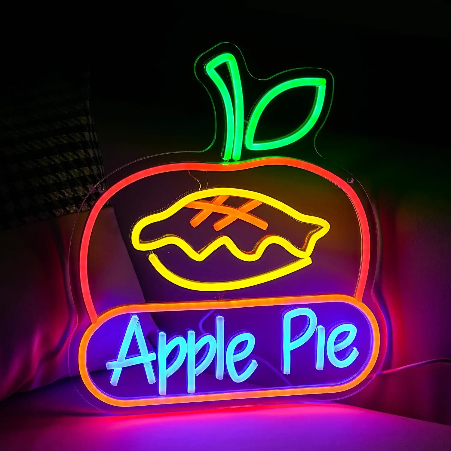 Apple Pie Neon Sign USB Dimmable Dessert Neon Light for Cake Shop Dessert House Bakery Shop Coffee Shop Kitchen  Decorarion
