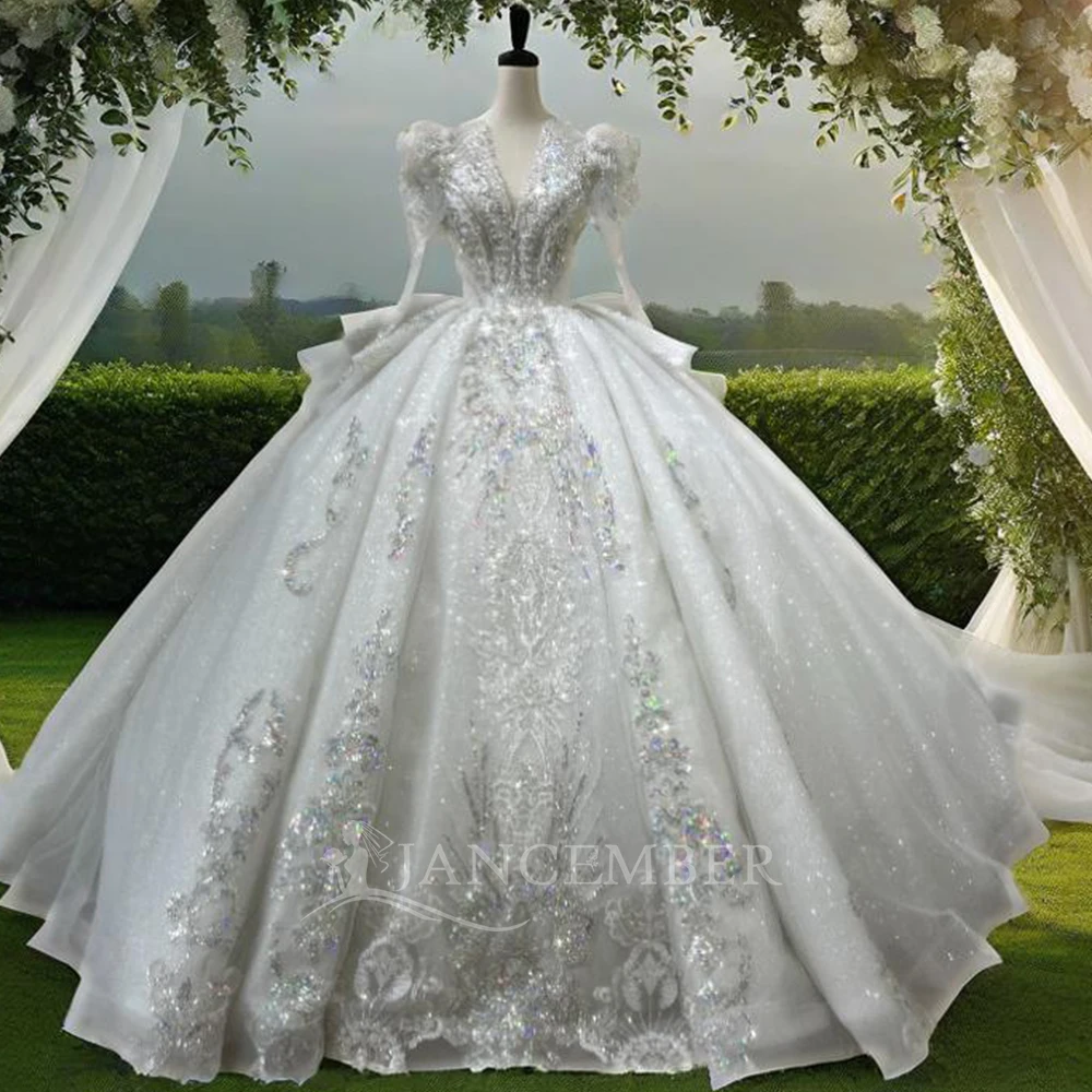 

Novelty Princess Wedding Dresses Ball Gown Woman's Long Sleeves Backless Tassel Formal Organza Bride Gowns Vestidos De Novias