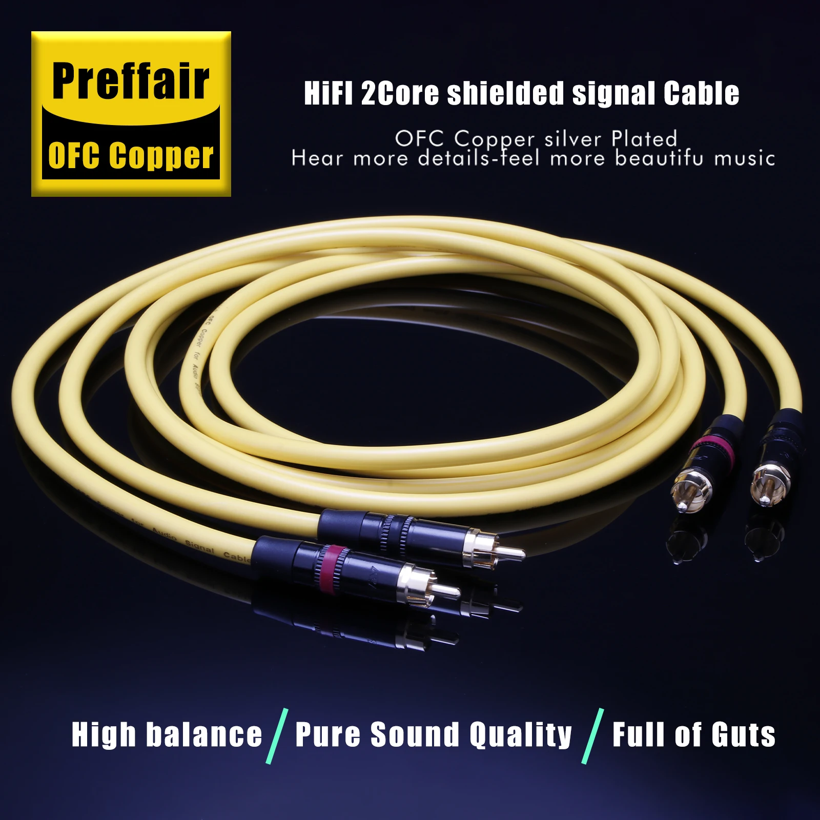 Paar Preffair RCA-Verbindungskabel mit vergoldeten Preffair RCA-Steckern, HiFi-Audio RCA-zu-RCA-Verlängerungskabel – Detail 3
