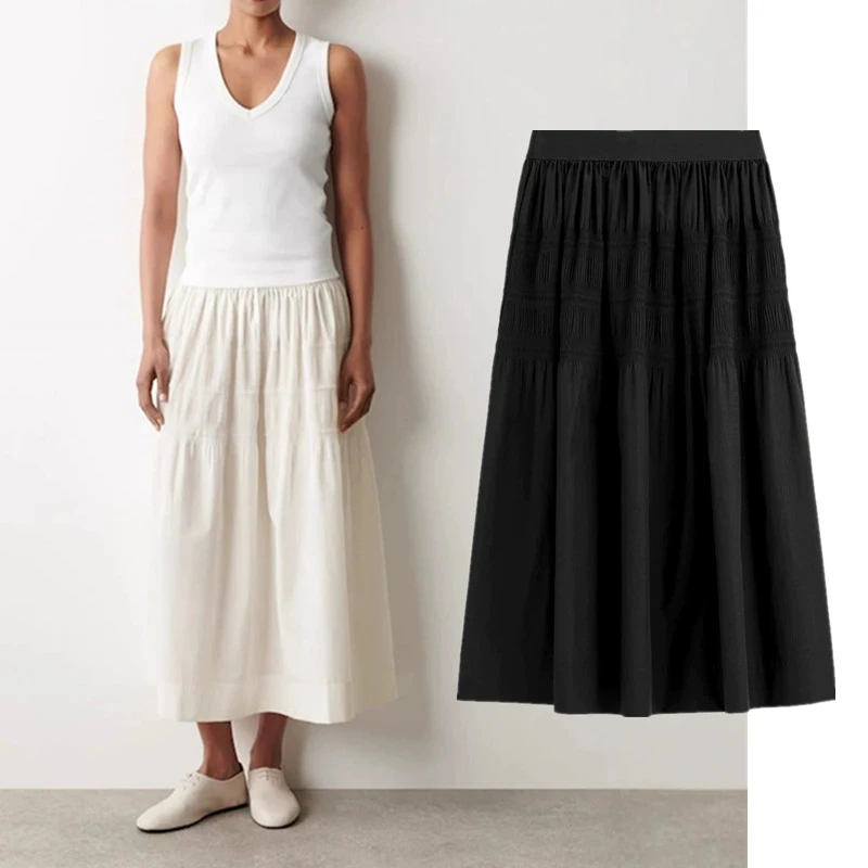 Maxdutti Minimalist Beige Textured Midi Skirt From Southern France Women's Layered Midi Skirt Black Skirt Woman Clothing Faldas