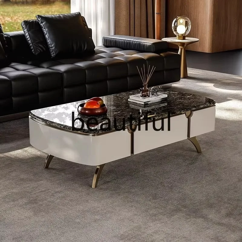 

Italian light luxury TV cabinet coffee table combination villa natural luxury stone locker solid wood TV cabinet