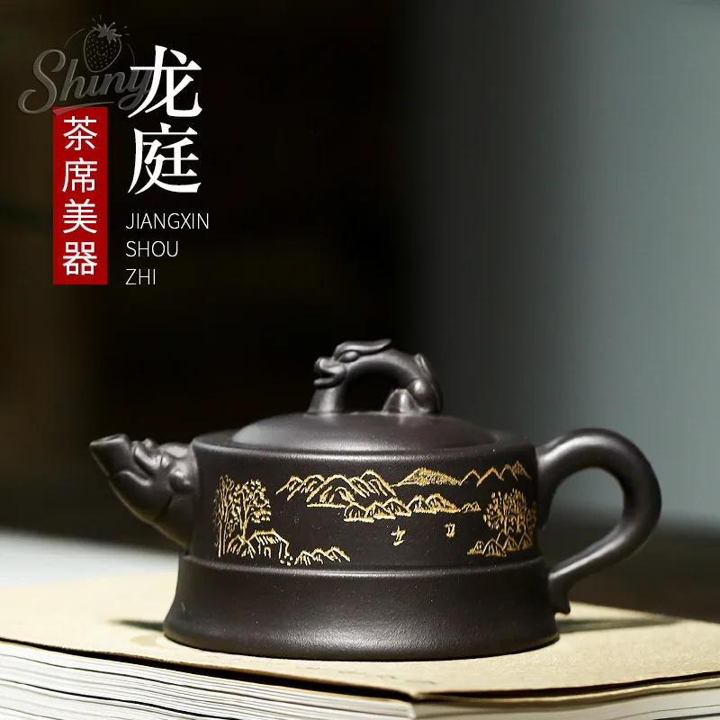 

Оригинальный шахта Wu Jin из глины с фиолетовым песком, горшок ручной работы с гравировкой, знаменитый длинный чайник Ting, чайный сервиз кунг-фу