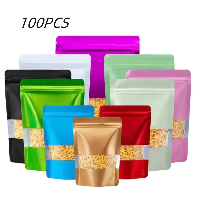 

100pcs Customzied Printed Plastic Ziplock Packaging Mylar Packaging for Snack Food Tea Cookie with Zipper and Window