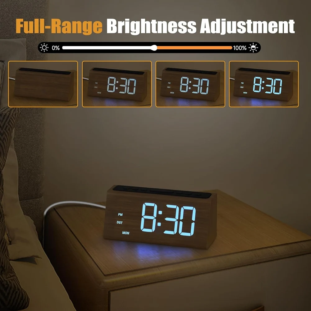 Reloj despertador eléctrico con puerto USB MLGB, reloj despertador digital de madera para dormitorio, alarma fuerte para persona