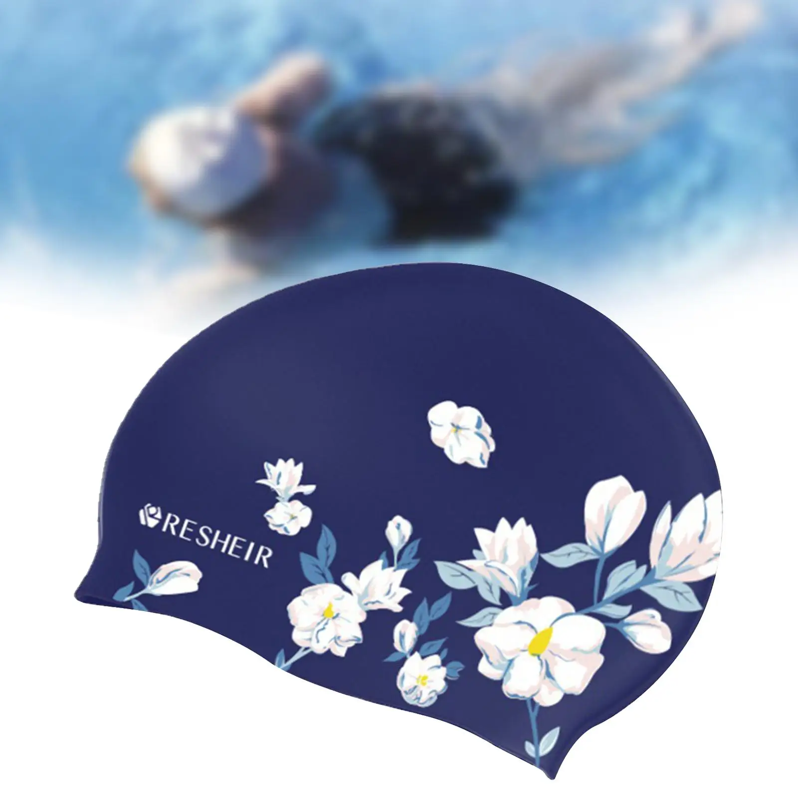 Adult Silicone Swim Cap for Women Long Hair Comfortable Swimming Hat Bath Cap for Water Sports