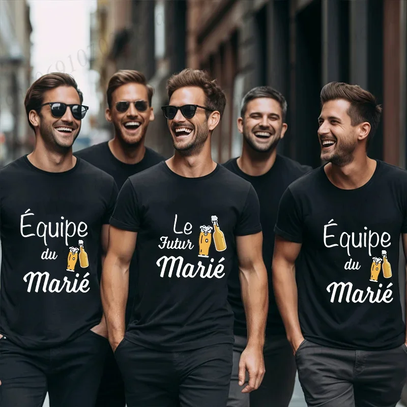 Beers for The Groom Squad T-shirt French Evg Team Future Groom Best Man Tshirt Boyfriend Bachelor Party Tees Wedding Clothing image 4