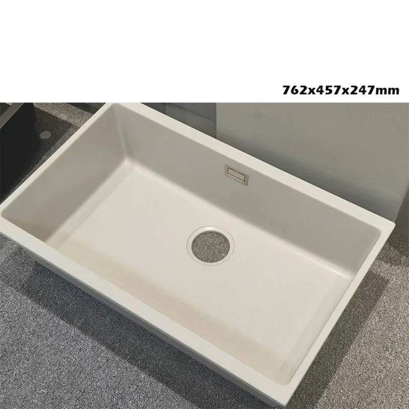 Large single tank sink, granite quartz stone, milky white, gray, black, matte