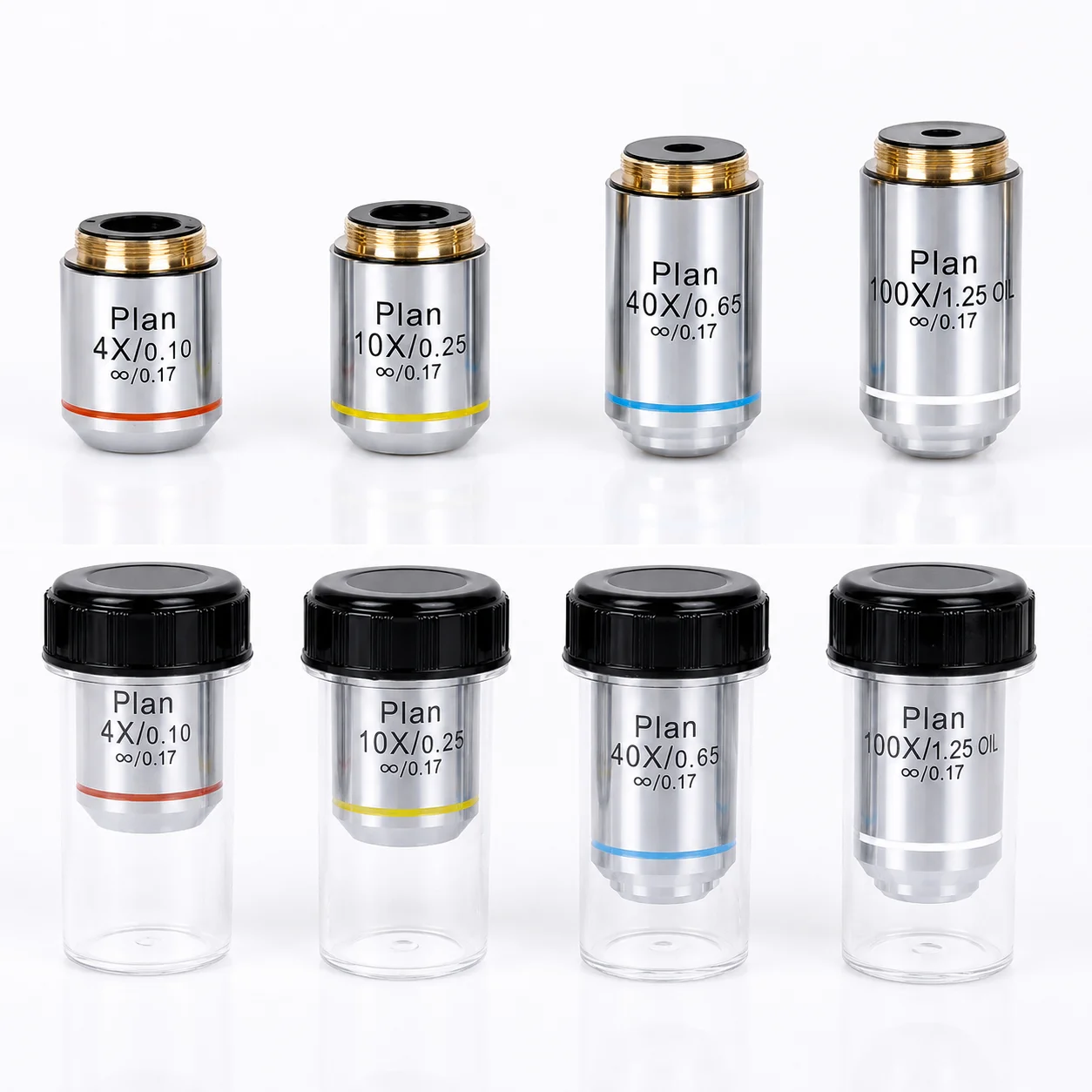 4X 10X 20X 40X 100X Infinity Plan Microscope Objective Lens Silver RMS Thread for Olympus Biological Microscope