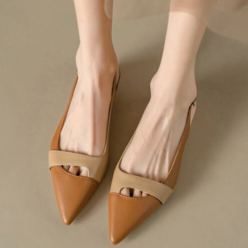 

Summer New Fashionable Flat Shoes Pointed Leather Face Color Block Shoes Light Mouth Women's Comfortable Sandals Design Shoes