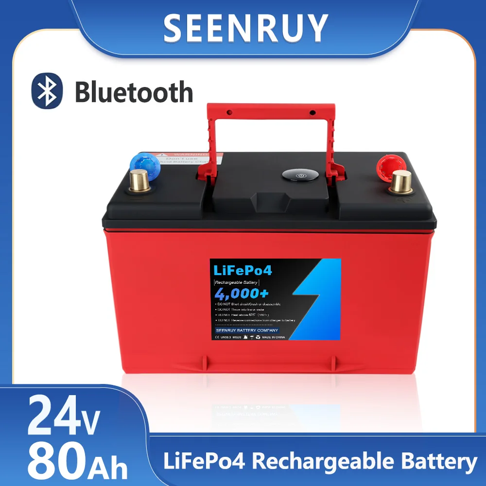 24v 80AH LiFepo4 Lithium Battery Pack Deep Cycle 4000 Times for RV yacht Golf cart Built in Bluetooth BMS with 10A Charger