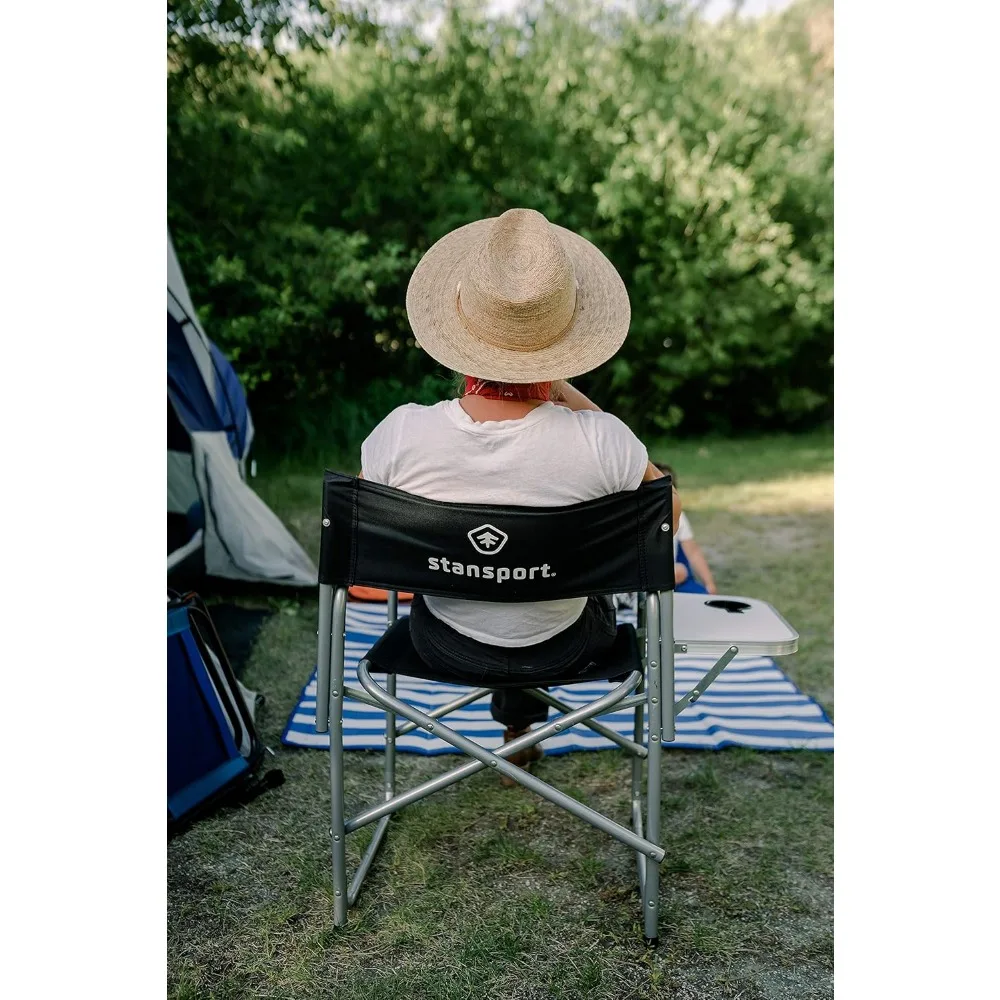 Directors Chair with Side Table, One Size, Black