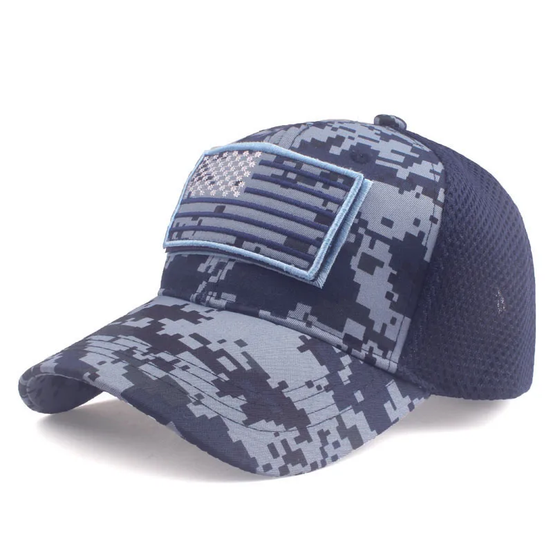 New Tactical Camouflage Baseball Caps With USA Flag Patches Men Summer Mesh Military Army Caps Constructed Trucker Cap Hats