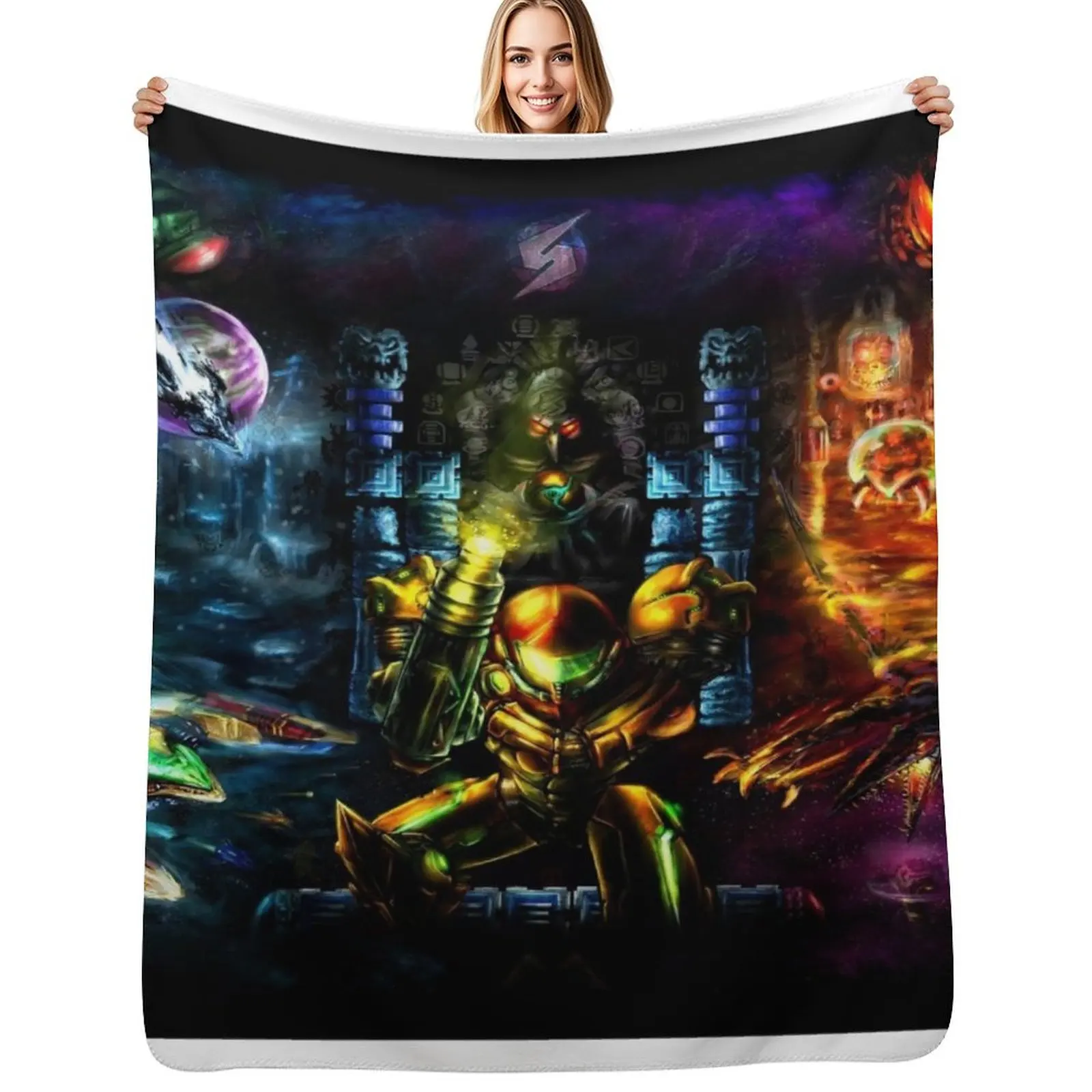 Harmony of a Hunter: 25 Years of Metroid Throw Blanket Polar Heavy Summer Beddings Extra Large Throw Thermal Blankets