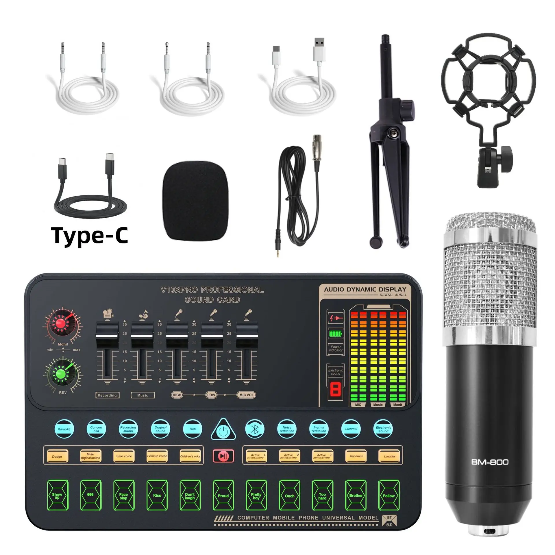 

V10xPro Live Sound Card Set BM800 Microphone For Mobile Computer Karaoke Full Set Equipment Voice Mixer V10xPro Soundcard Set