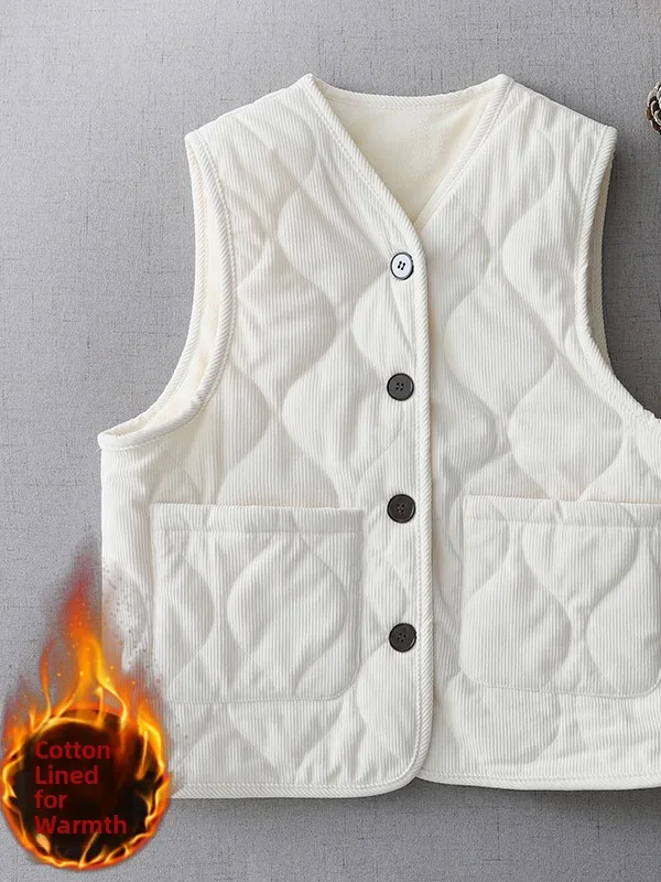 Elegant Vintage Velvet Vest Jacket Women's Autumn Winter Simple Cardigan Outerwear Polyester Fiber Thickened Regular Length