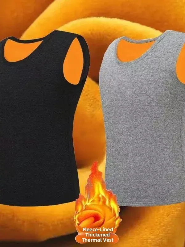 

Insulated Fleece Lined Men's Vest Warm Underwear Top Winter Thermal Base Layer Shirt Youth Polyester Knitted Thickened round ...