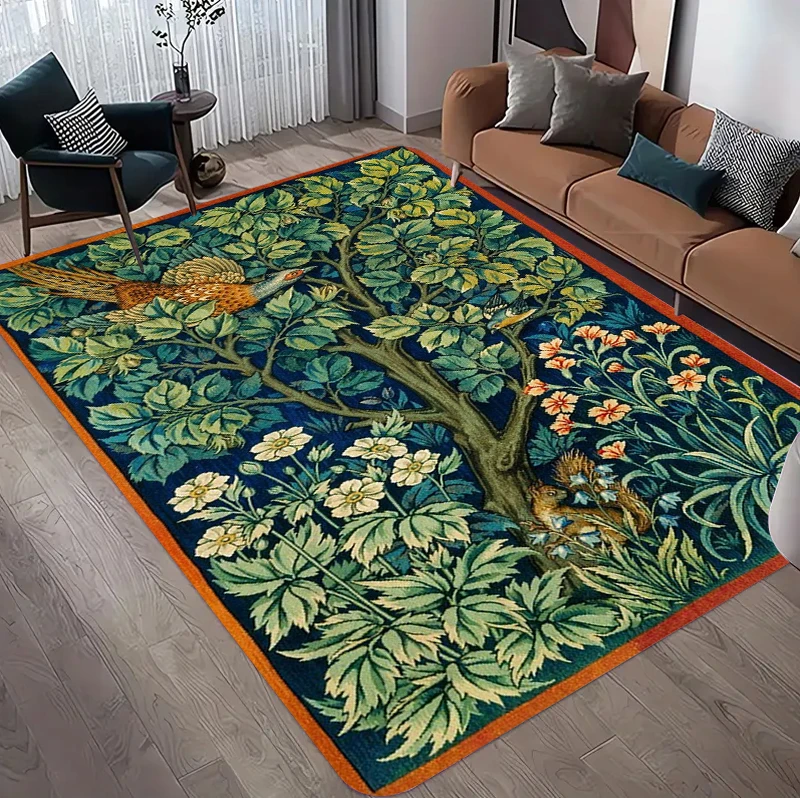Donker vintage vloerkleed retro bloemen- en vogelprint antislip wasbaar vloerkleed voor slaapkamer meditatie yoga boho luxe