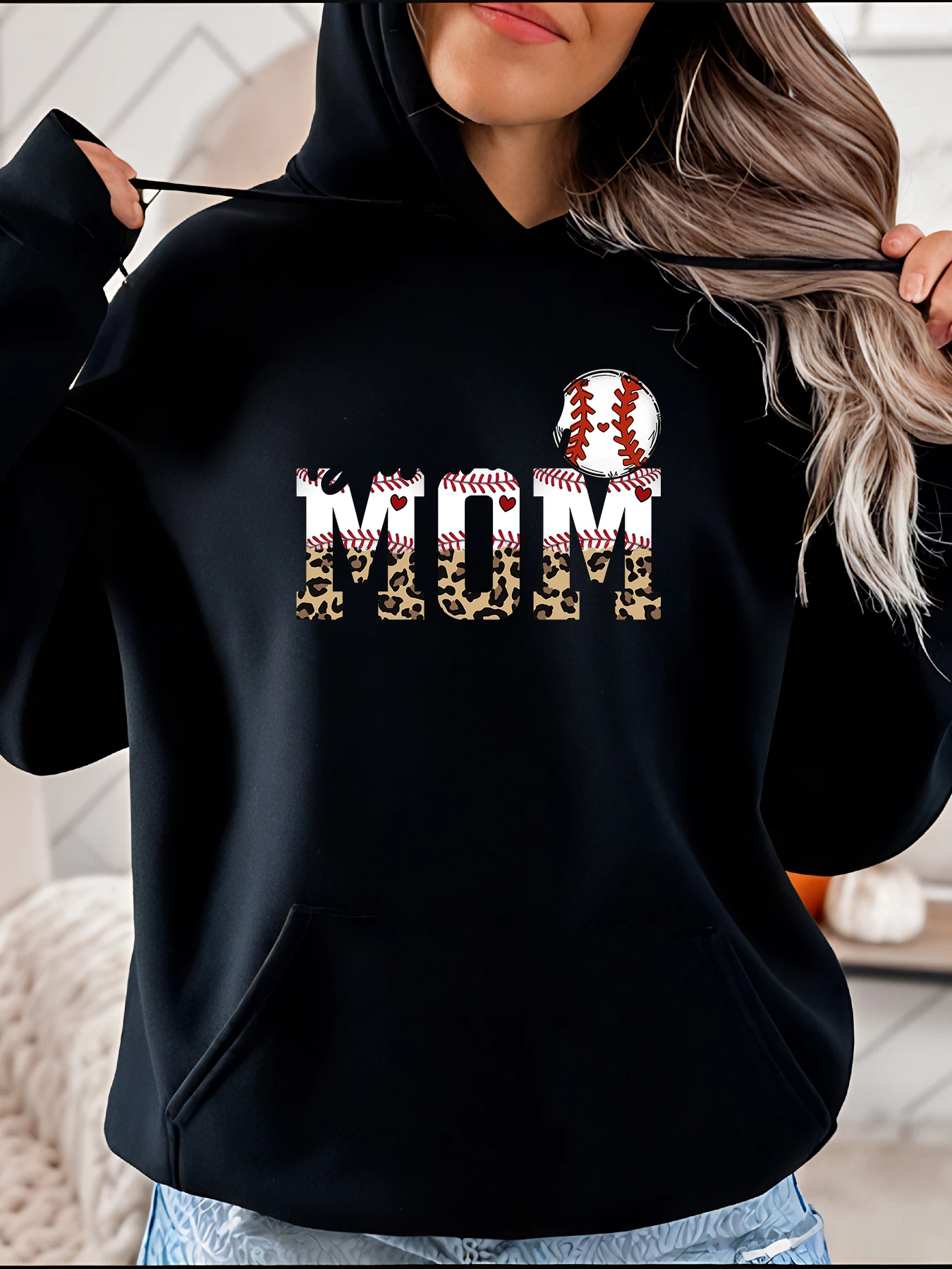 

Бейсбольная толстовка с принтом мамы в повседневном стиле с леопардовым принтом и строчкой для женщин для спортивных фанатов