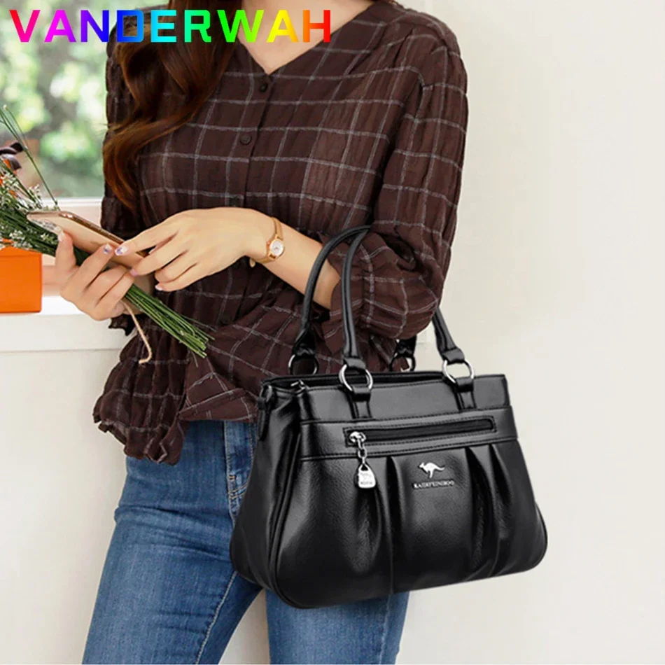 Women\'s High Quality Soft Leather Top-Handle Bags for Women Female Shoulder Crossbody Sac Luxury Designe Ladies 3 Layers Handbag