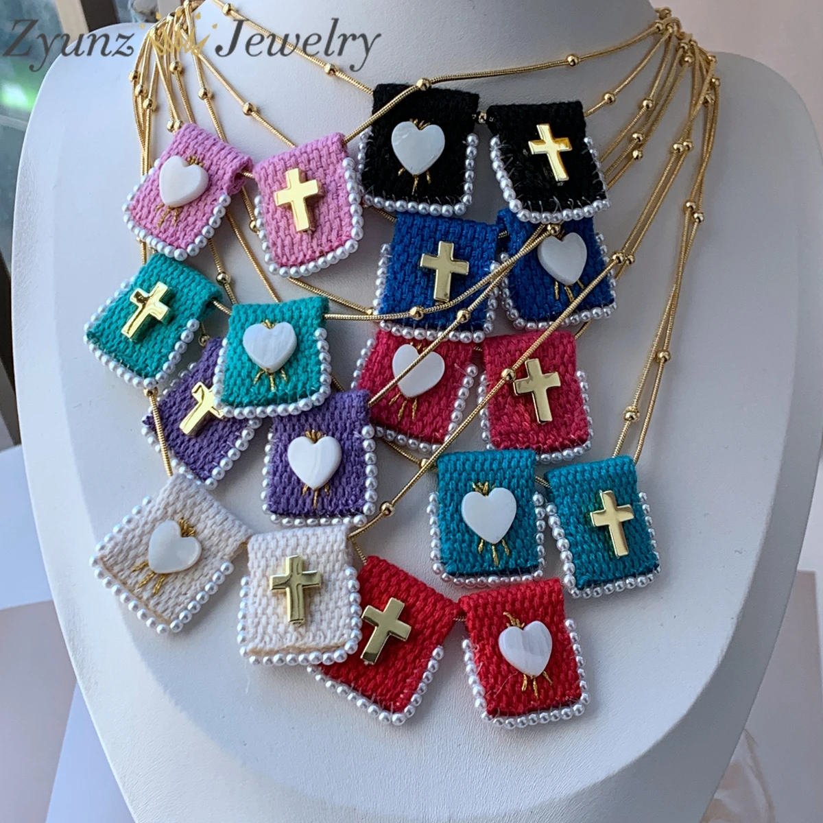 

5pcs, Holiday Gift Colorful Women Heart Cross Charm Necklaces Adjustable Handmade Fashion Jewelry Wholesale