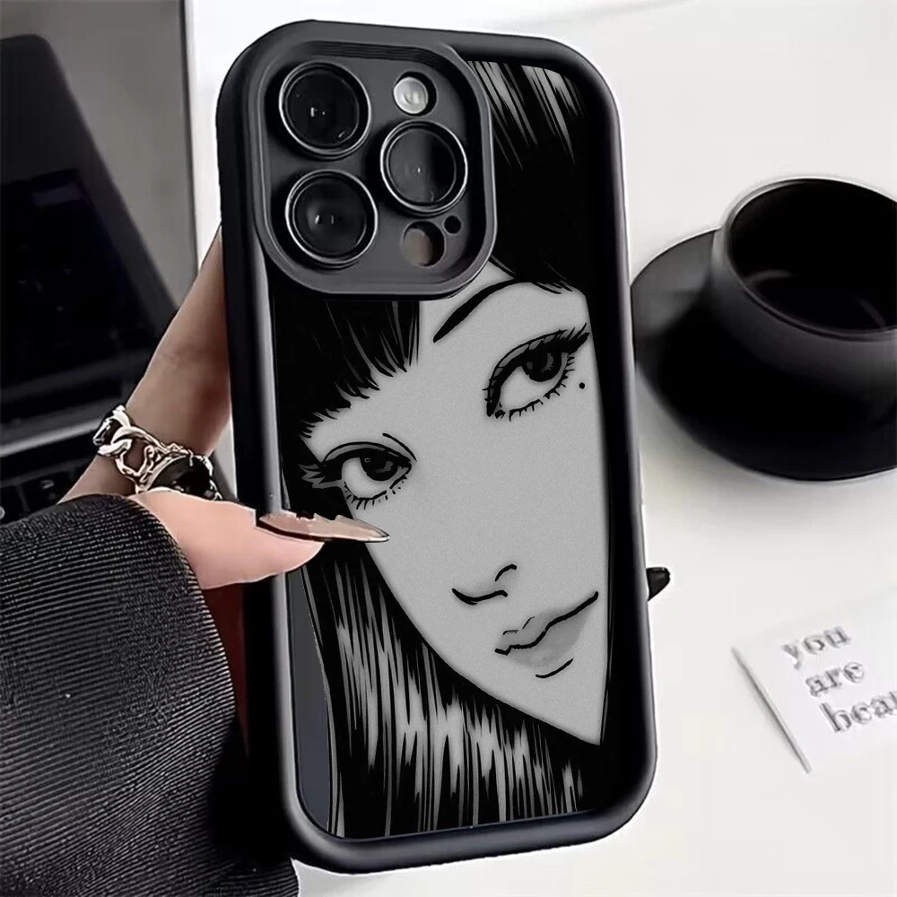 حافظة هاتف رعب كاريكاتير Junji Ito لهاتف آيفون 16 15 14 13 12 11 Pro Max Mini XR XS X 7 8 Plus غطاء خلفي ناعم من البولي يوريثان مع