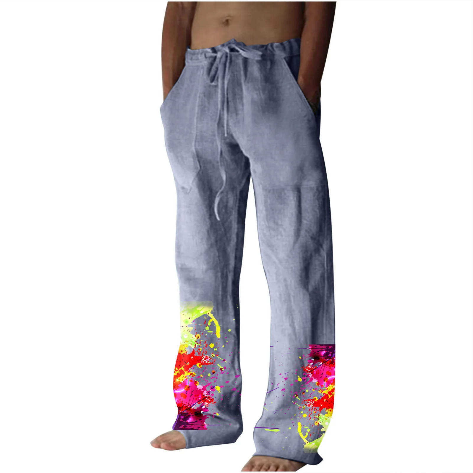 New cross-border drawstring elastic waist straight leg pants with flame pattern 3D printed casual oversized sports pants