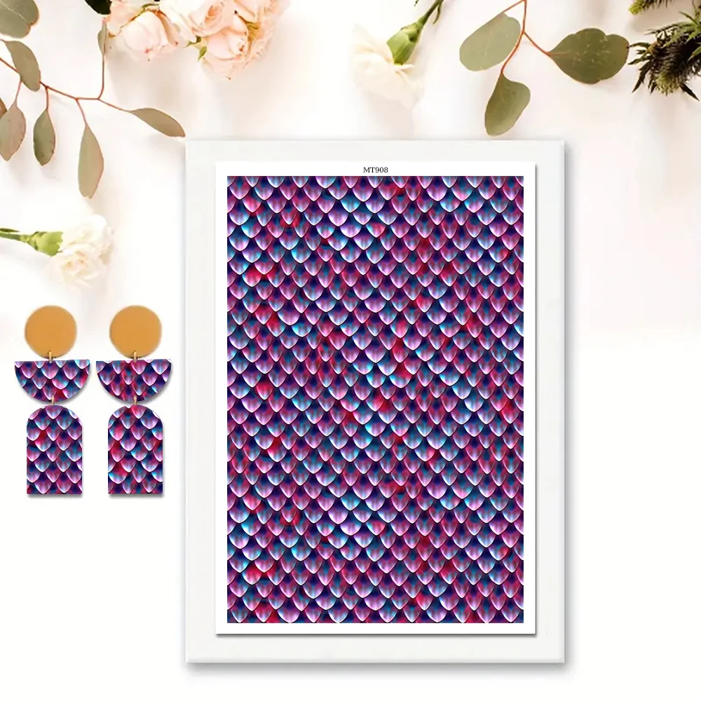 Starry Sky Sparkly Scale Mermaid Pattern Soft Ceramic Earrings Water Soluble Disposable Sticker for Diy Jewelry Making Decal