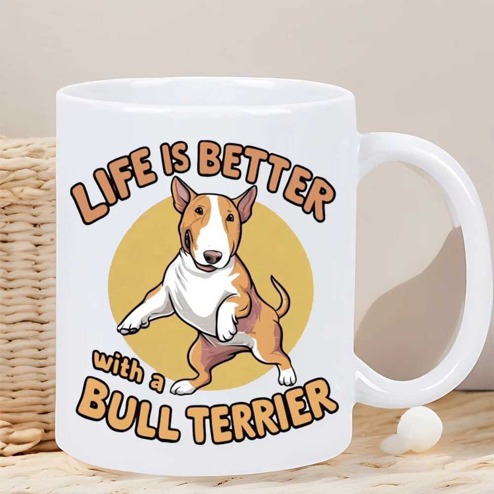 

Bull Terrier Coffee Mug - Insulated Ceramic Cup with "Life is Better with a Bull Terrier" Design, White Exterior - Gift for Dog