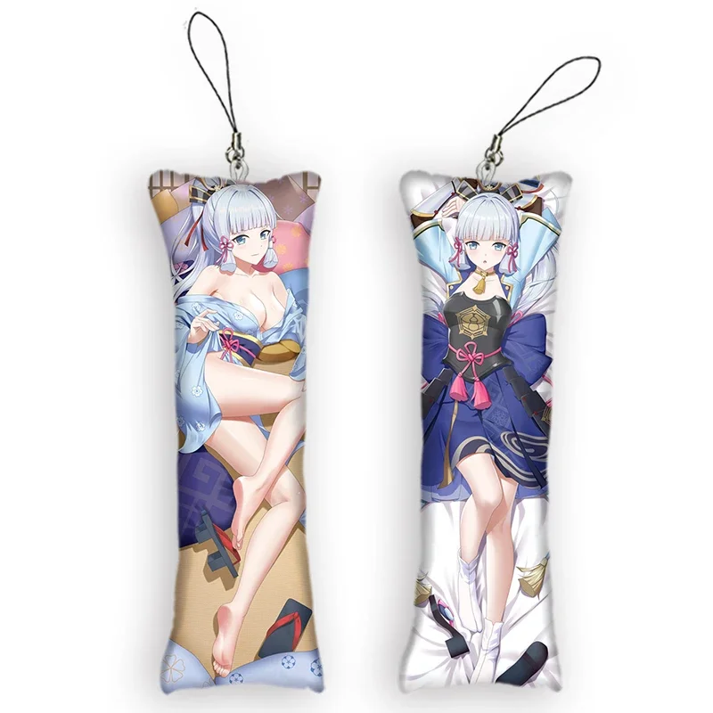 

New Pattern Kamisato Ayaka Mini Dakimakura Keychain Anime Genshin Impact 2 Side Print Small Pillow Pendant Cute Otaku Keychain B