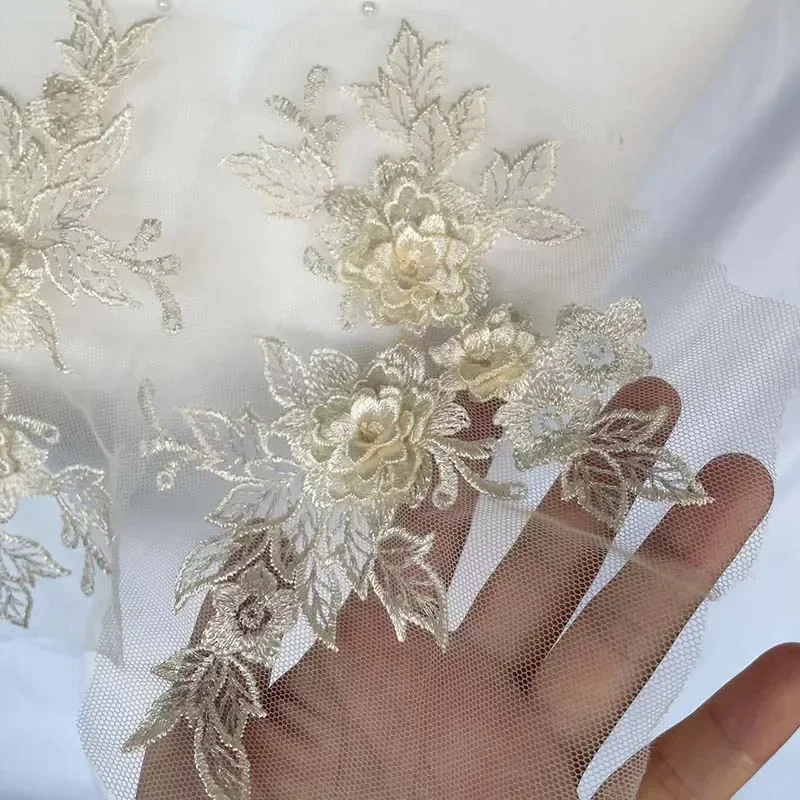 1Pair=2PCS/19*15CM  3d Flower Bride Lace Fabric Embroidery Appliques Sew On Patch,Small Embroidered Flowers For Dresses,Skirt