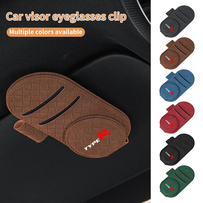 Porte-lunettes en cuir à carreaux pour voiture, étui de rangement pour cartes de crédit, pour Honda TYPE-R Accord Mugen Civic Fit Jazz CRV BRV HRV Insight
