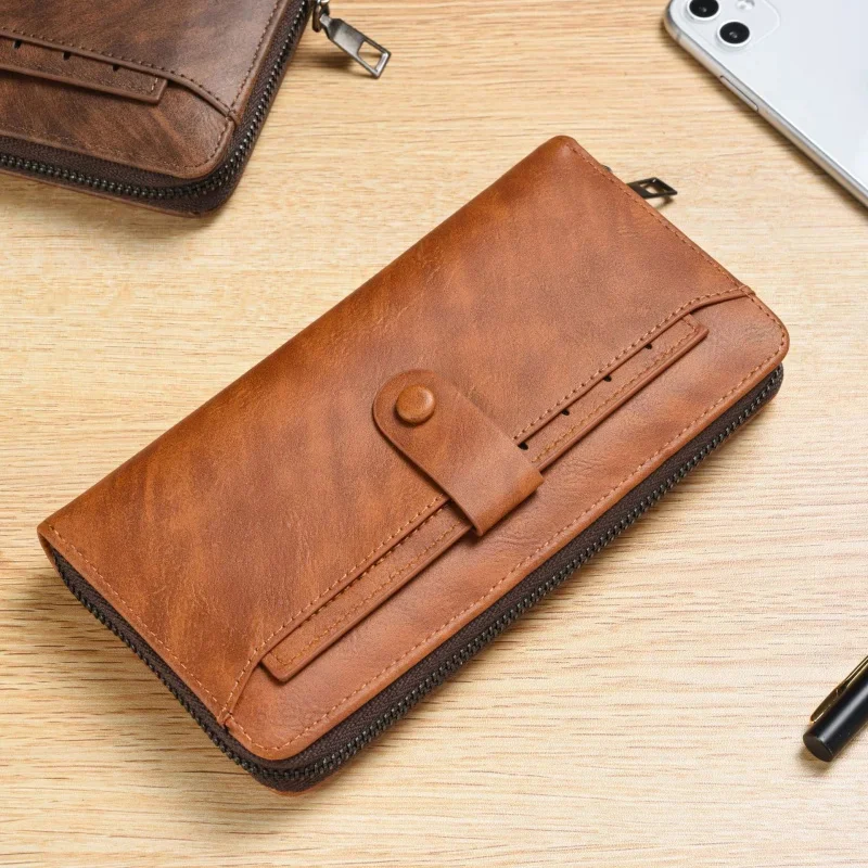 Vintage PU Leather Men Long Wallets Fashion Cell Phone Bag Man Coin Purse Multifunction Card Holder Male Clutch Money Wallet