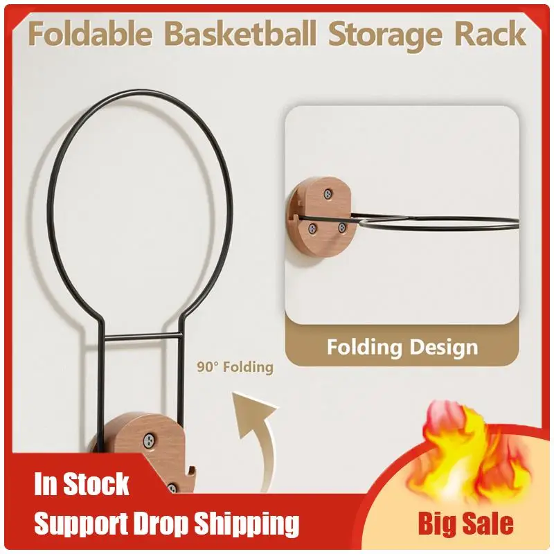 A35F New Foldable For Basketball Holder Wall Mount(2 Pcs), Ball Storage Rack Supports For Basketball, Soccer Volleyball, Footbal