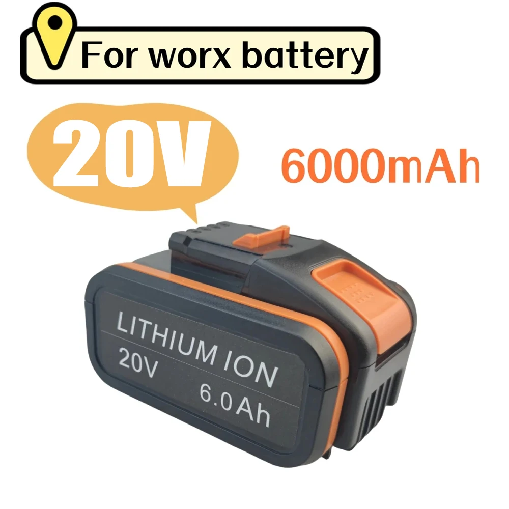 

for Worx 20V Cordless Power Tools WA3572 WX176 WX178 WG546E 6.0Ah Li-ion Rechargeable Battery WA3551 WA3553 Replace,