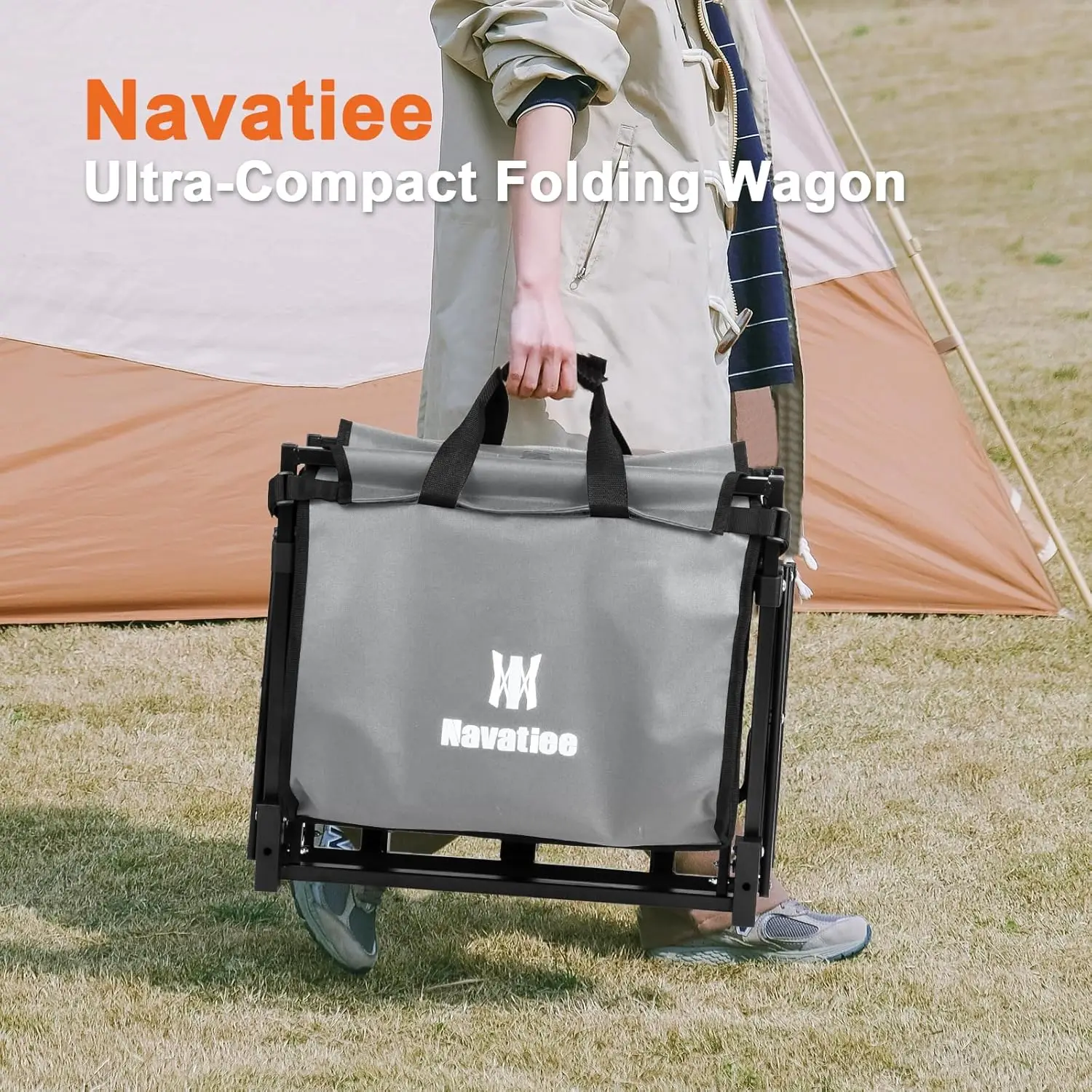 Wagon Cart Heavy Duty Foldable, Collapsible Wagon with Smallest Folding Design Utility Grocery Wagon for Camping Shopping Sports