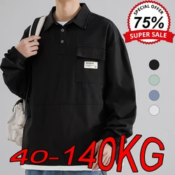 6XL 7XL 8XL Men's POLO Shirts Autumn Japanese New Long-sleeved Bottoming Shirts Large Size Lapel Sports Casual Polo Sweatshirts