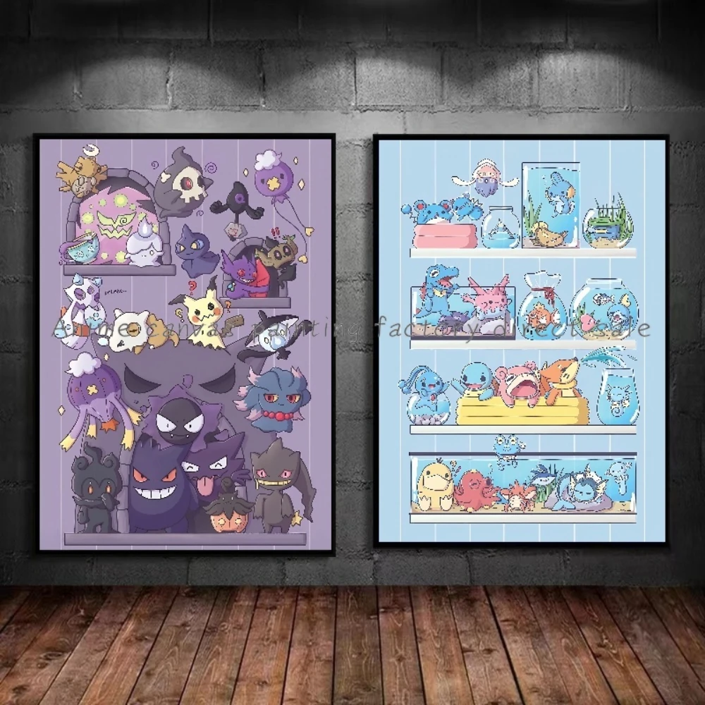 Pokemon Pikachu Charizard Gengar Bulbasaur Canvas Decoration Painting HD Poster Anime Style Picture Wall Art Home Decoration